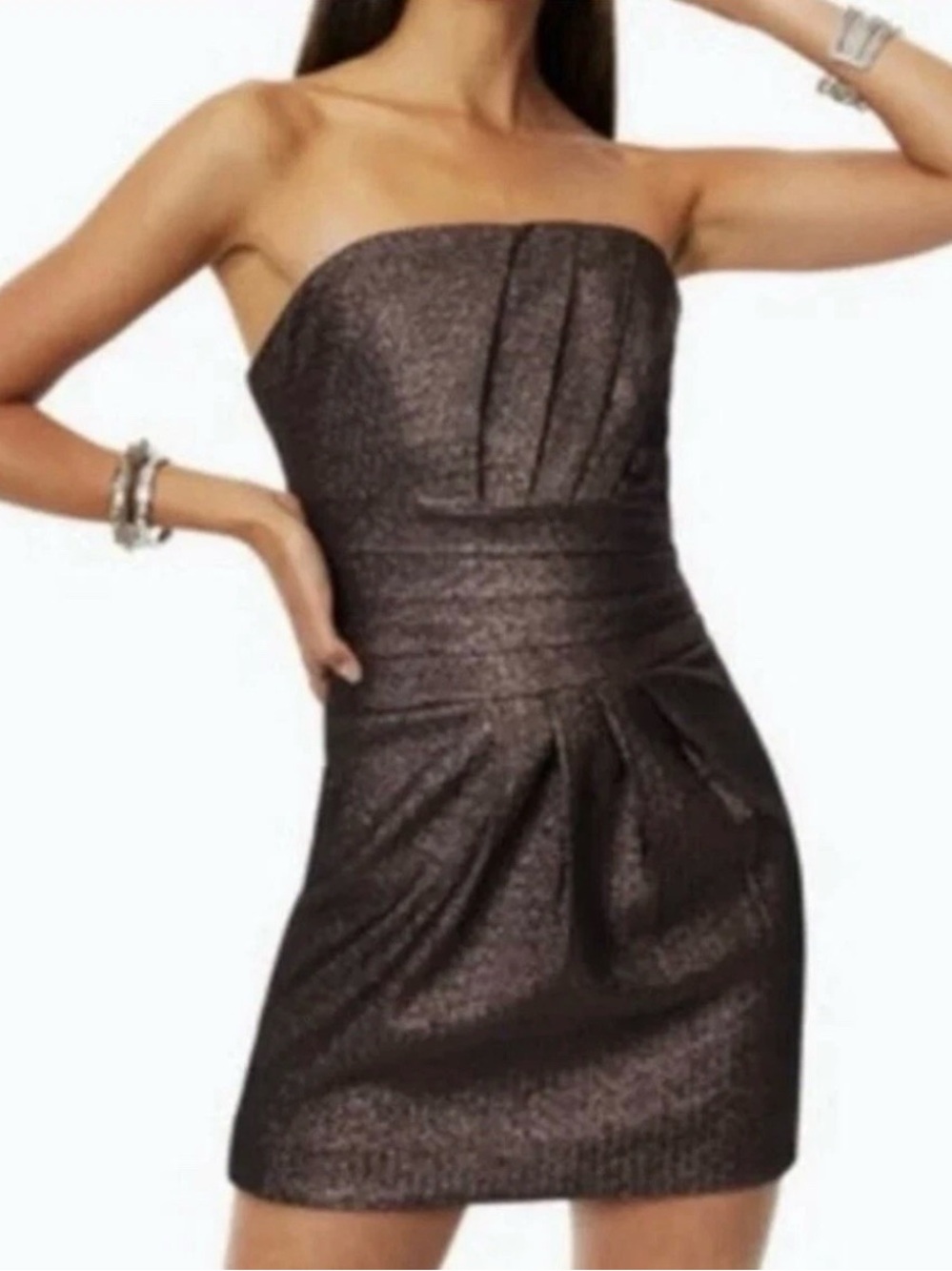 Ramy Brook Ivey Strapless Mini Dress Metallic Bronze Party HOCO